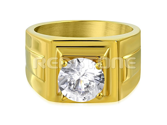 Pozlátený oceľový prsteň so zirkonom